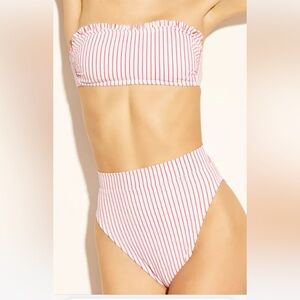 Xhilaration Ruffle Bandeau Two pieces Bikini Set White Red Striped Size M